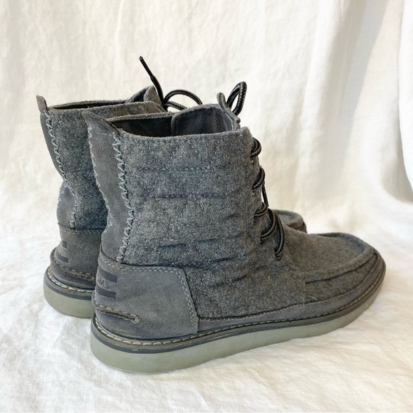 Toms Mens Searcher Boot Castlerock Quilted Wool Suede Grey Shoes - Picture 4 of 16